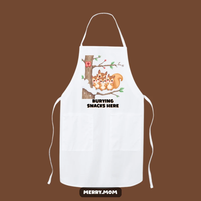 Funny Apron: Kawaii Squirrel Family Snow Branch - Cute Kitchen Gift