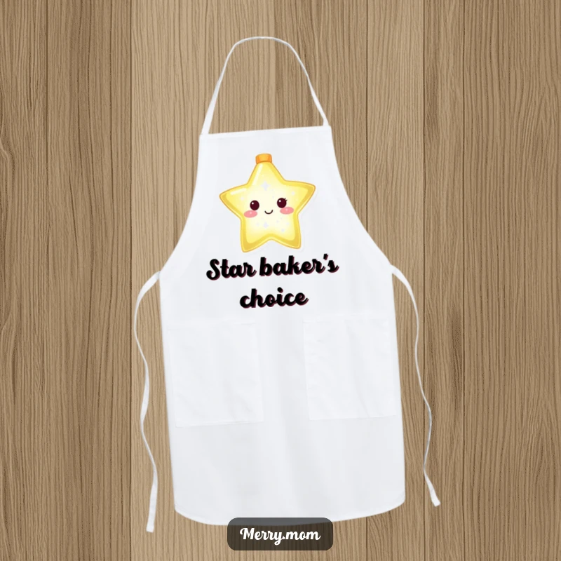 Funny apron with a glowing Christmas star character shining brightly, ideal for kitchen use and adding festive sparkle.