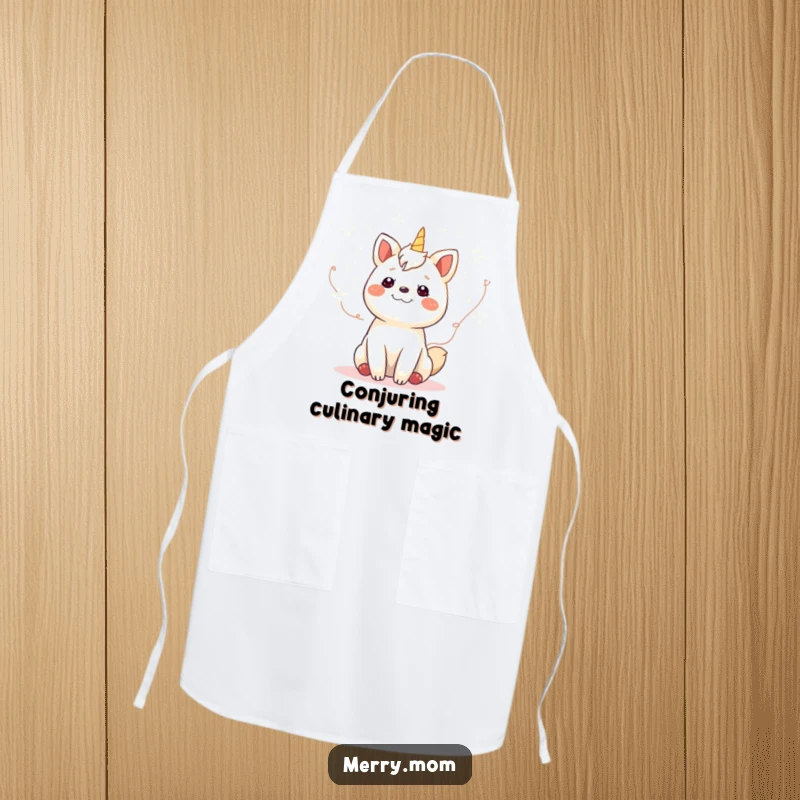 Funny gleeful animal surrounded by twinkling fairy lights on a kitchen apron, adding whimsical charm to cooking and baking tasks.
