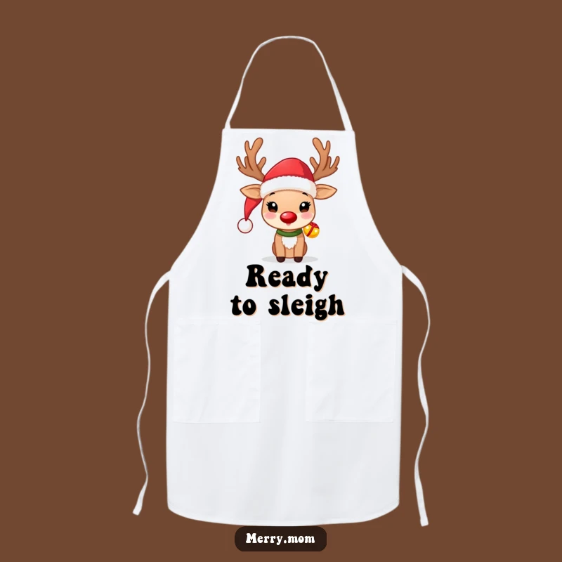 Funny Reindeer Apron: Cute Santa Hat, Jingle Bells, Kitchen Funny Gift!