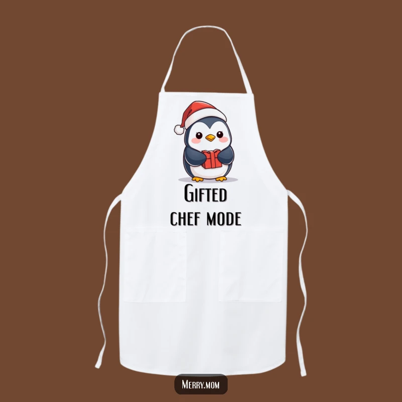 Funny Kawaii Penguin Apron: Santa Hat & Gift for Festive Kitchen