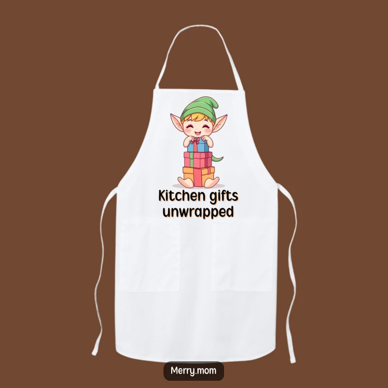 Funny Elf Stacking Gifts Apron - Kawaii Chef Accessory, Holiday Cooking Gift Idea