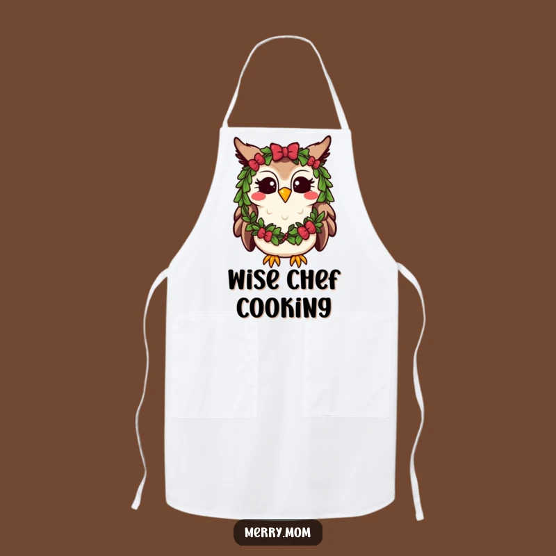 Funny Kawaii Owl Apron: Festive Wreath Kitchen Fun, Cute Baking Gift