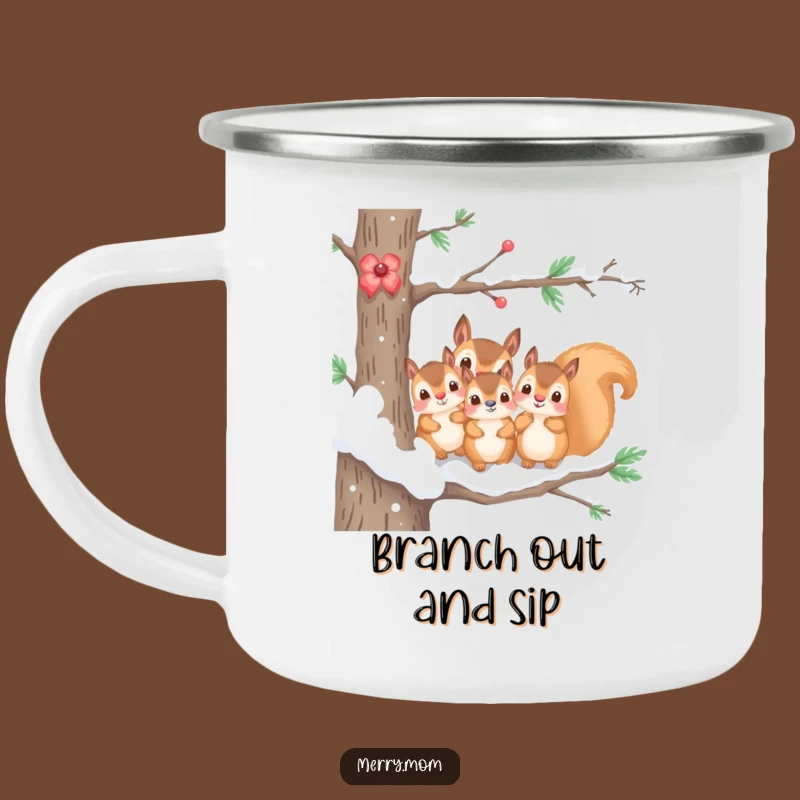 Funny Camping Mug: Kawaii Squirrel Family Snow Branch - Outdoor Winter Gift