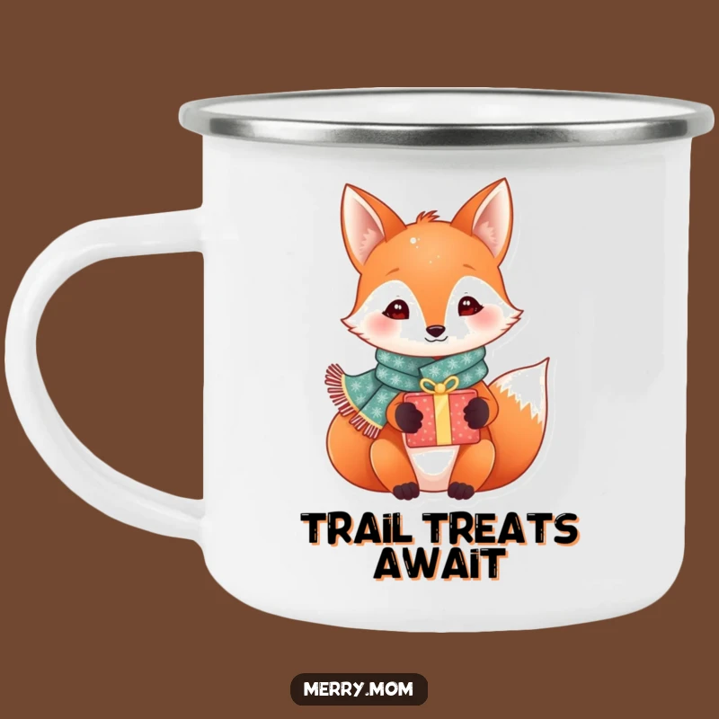 Funny Festive Fox Camping Mug: Sparkly Scarf Fox Camp Gift, Durable Outdoor Holiday Mug