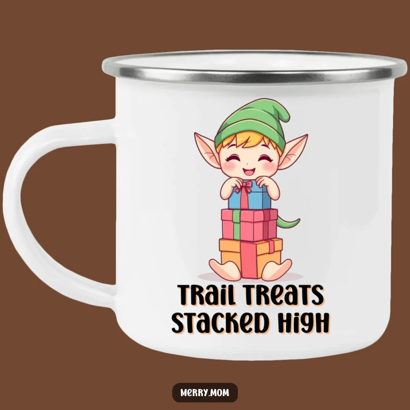 Funny Elf Stacking Gifts Camping Mug - Durable Kawaii Outdoor Mug, Holiday Gift