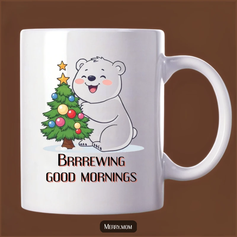 Funny Polar Bear Christmas Mug: Building Tree, Joyful, Perfect Funny Gift!