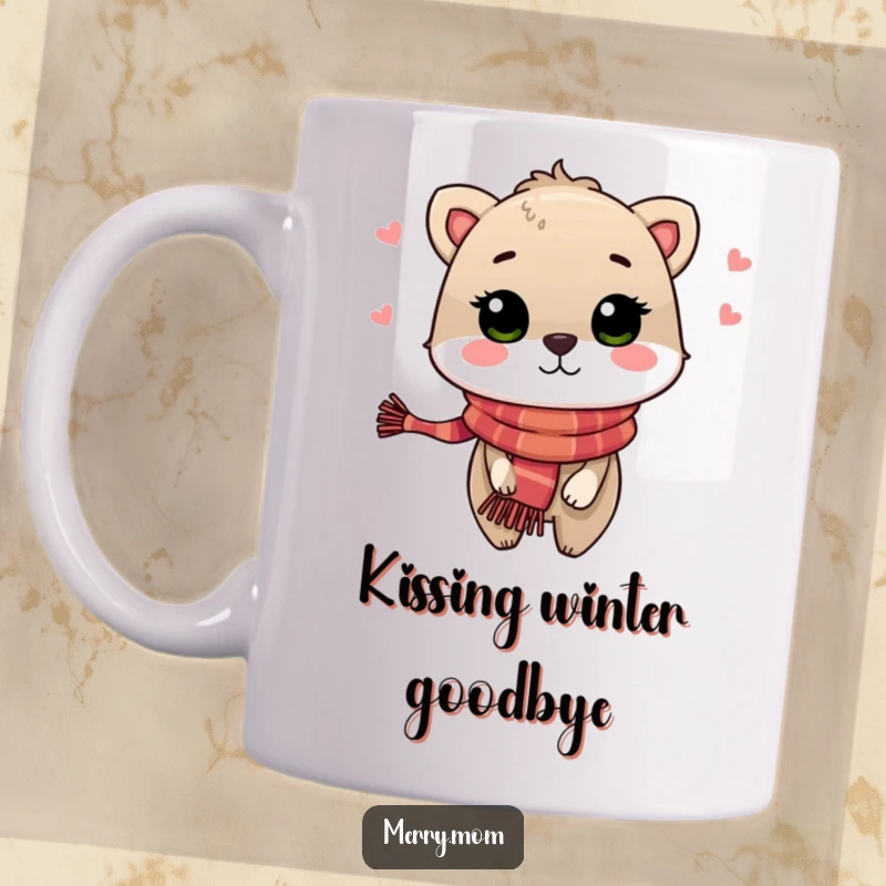 Festive Animal Kiss Mug, showing a cute animal in a holiday scarf blowing a kiss with warmth and affection.