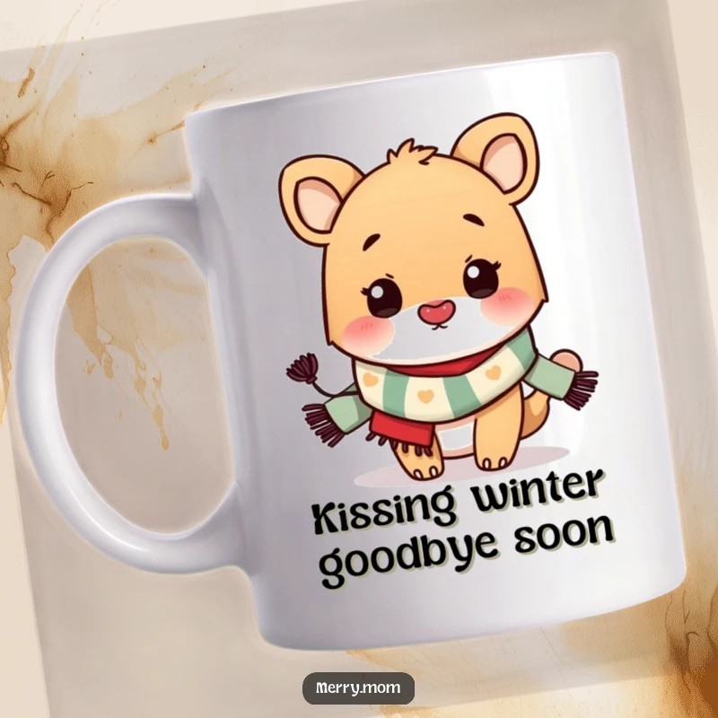 Funny Mug: Adorable animal in a festive scarf, puckering up and blowing a kiss, spreading holiday cheer and love.