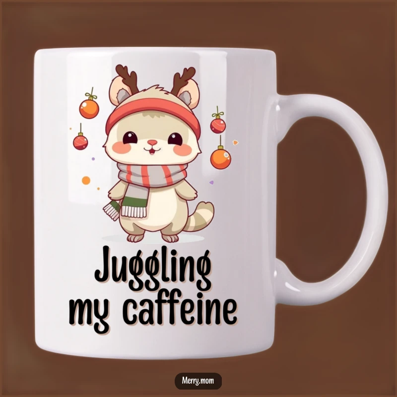 Funny Juggling Creature Mug: Festive Scarf and Ornament Fun, Perfect Holiday Gift Idea