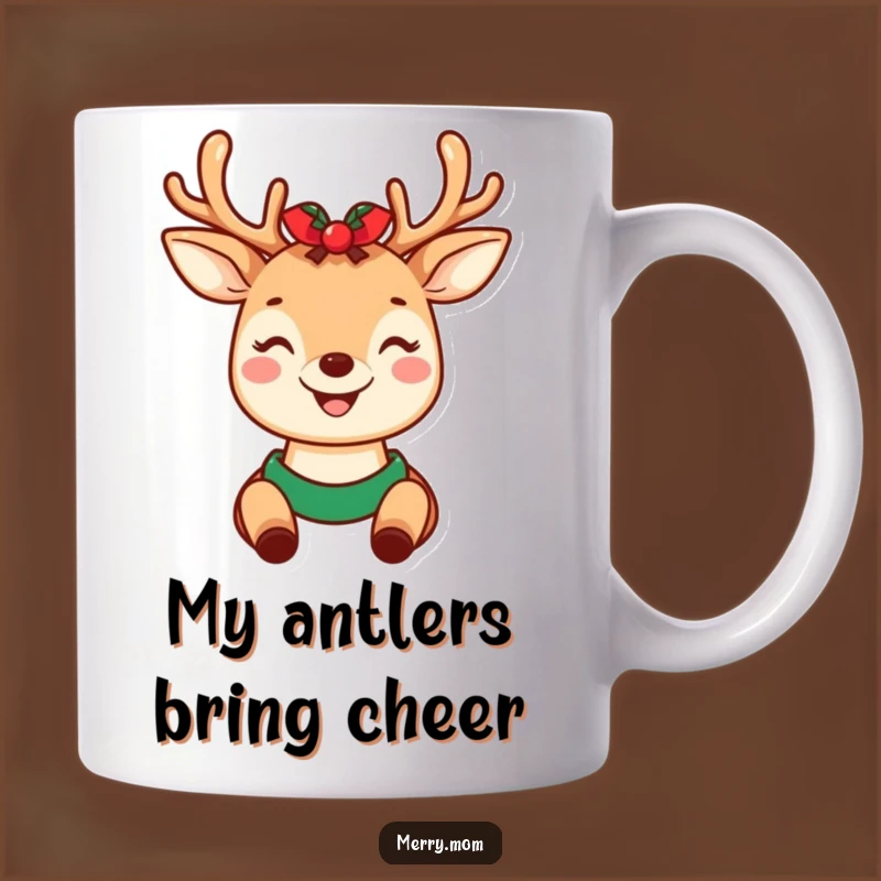 Funny Kawaii Deer Mom Mug - Holiday Antlers Smile Gift for Festive Moms