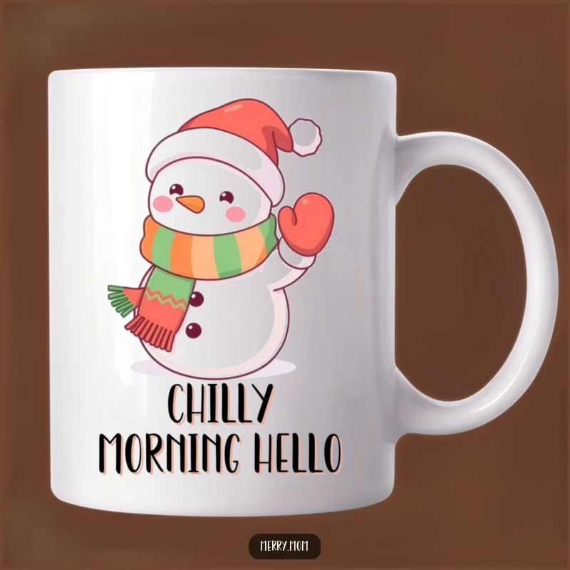 Funny Kawaii Snowman Mug: Festive Scarf Waving, Perfect Funny Gift