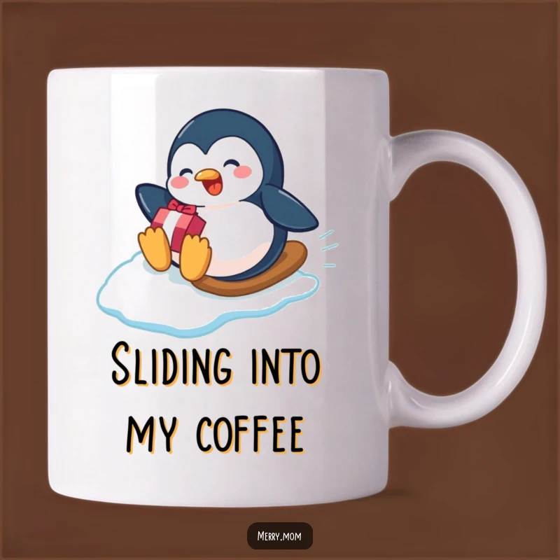 Funny Penguin Gift Slide Mug - Playful Winter Character, Perfect Snowy Day Gift