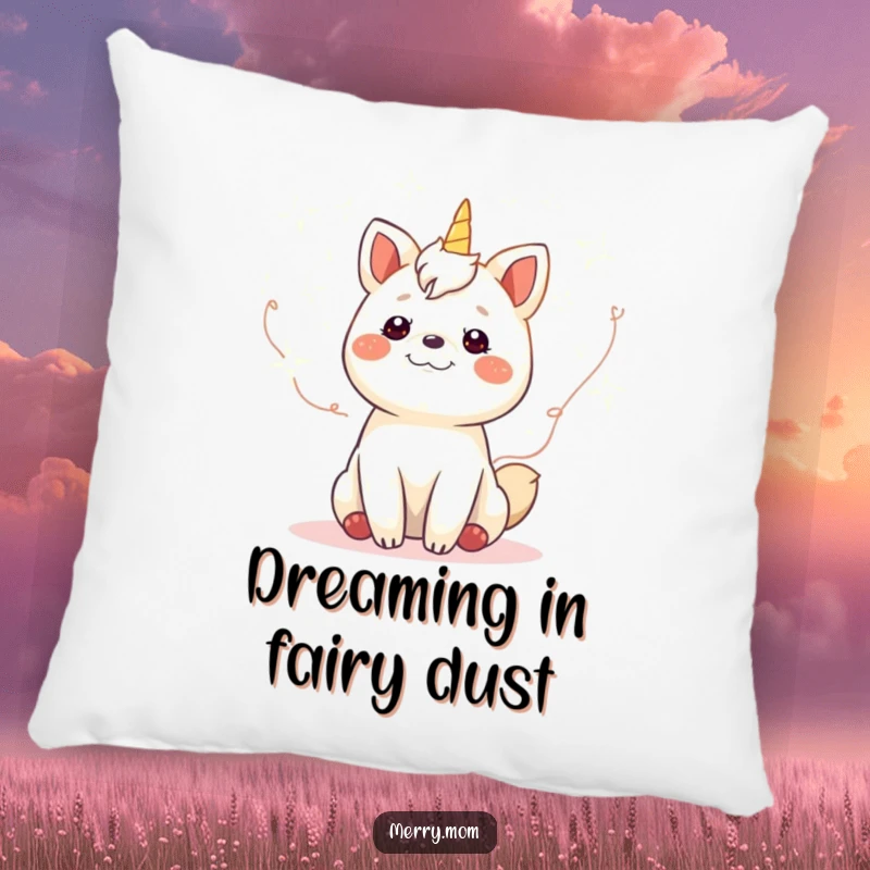 Funny gleeful animal surrounded by twinkling fairy lights on a soft pillow, bringing cozy charm and festive humor indoors.