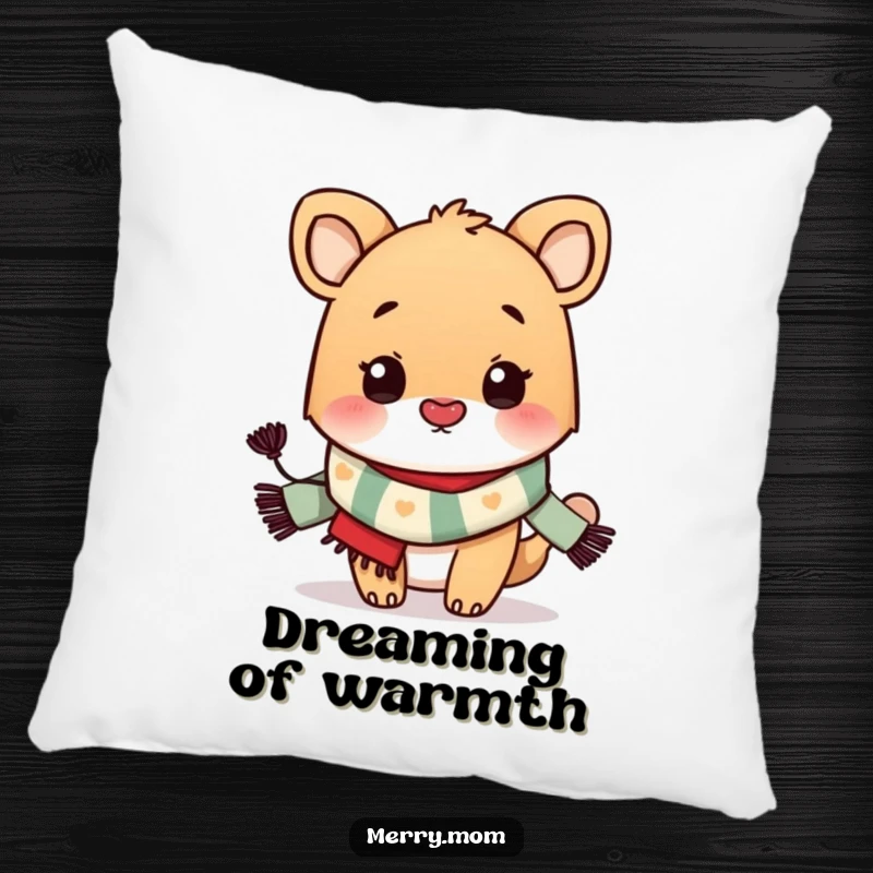 Funny Pillow: A soft cushion featuring a festive animal in a scarf, blowing a romantic kiss, perfect for adding cheer.