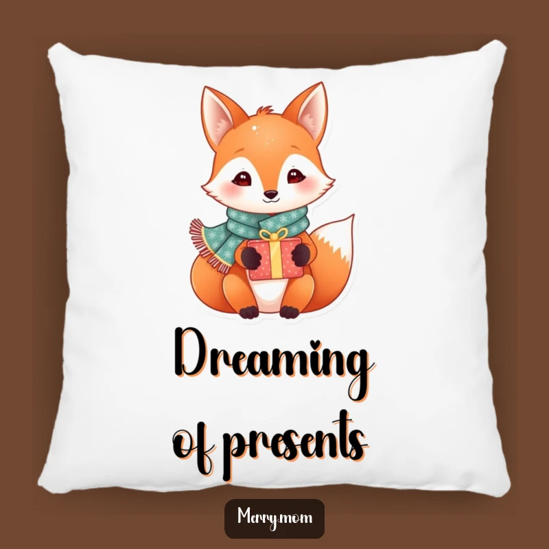 Funny Festive Fox Pillow: Cozy Sparkly Scarf Fox Gift Decor, Cute Holiday Accent Pillow