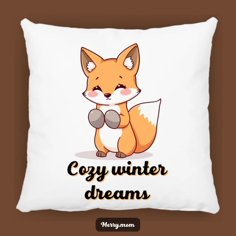 Funny Kawaii Fox Pillow: Mittens Snowflakes Cozy, Cute Winter Decoration