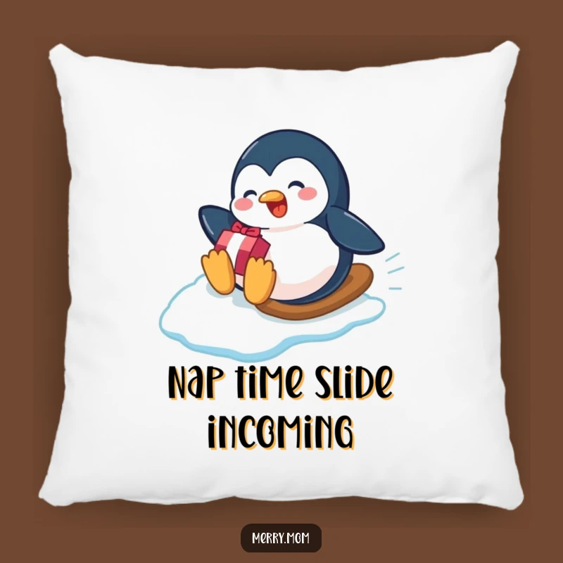 Funny Penguin Gift Slide Pillow - Soft Winter Cushion, Cozy Home Decor, Gift