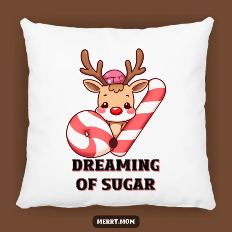 Funny Reindeer Candy Cane Pillow: Cute Christmas Comfort, Holiday Gift