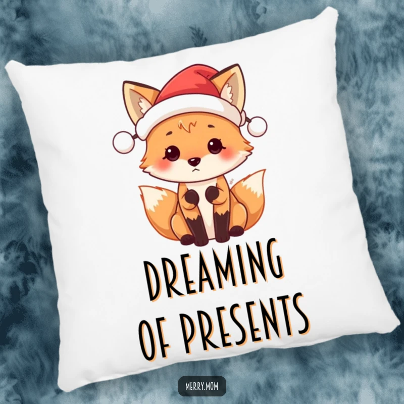 Funny Santa Fox pillow with a cute fox in a tiny Santa hat, full of festive anticipation for the holidays.