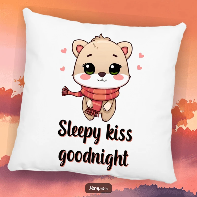 Festive Animal Kiss Pillow, featuring a cute animal in a holiday scarf blowing a kiss with warmth and affection.
