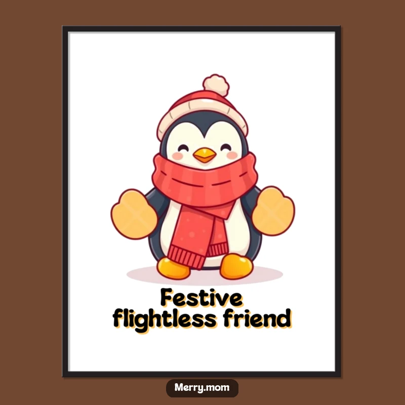 Funny Penguin Digital Art: Scarf, Mittens, Instant Funny Gift!