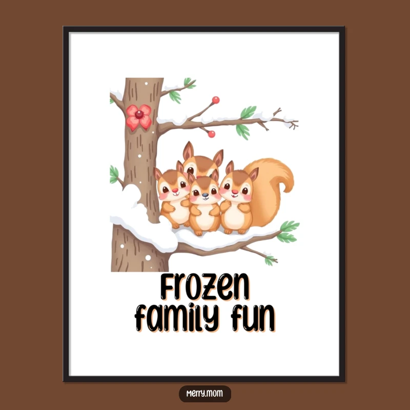 Funny Digital Art: Kawaii Squirrel Family Snow Branch - Instant Winter Gift