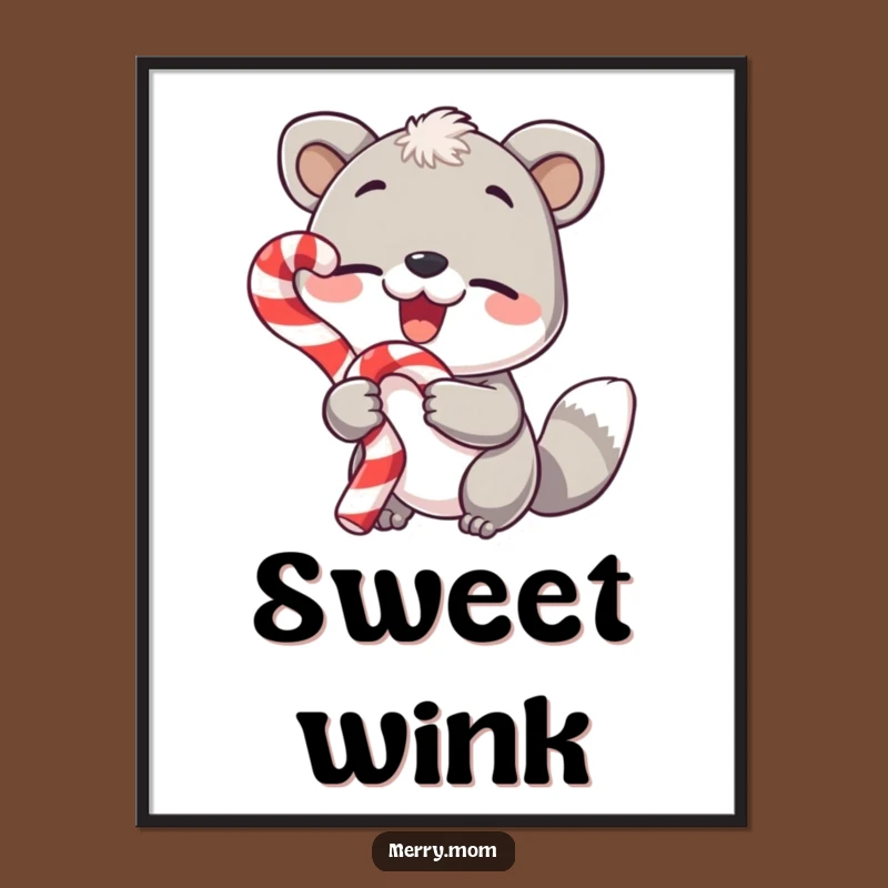 Funny Animal Candy Cane Digital Art - Instant Festive Cheer Print