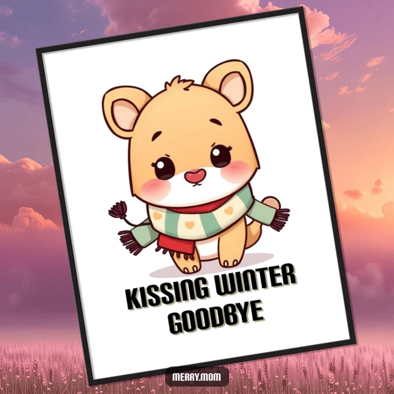 Funny Digital Art Print: Festive animal in a scarf, blowing a kiss, a charming and humorous printable for walls.