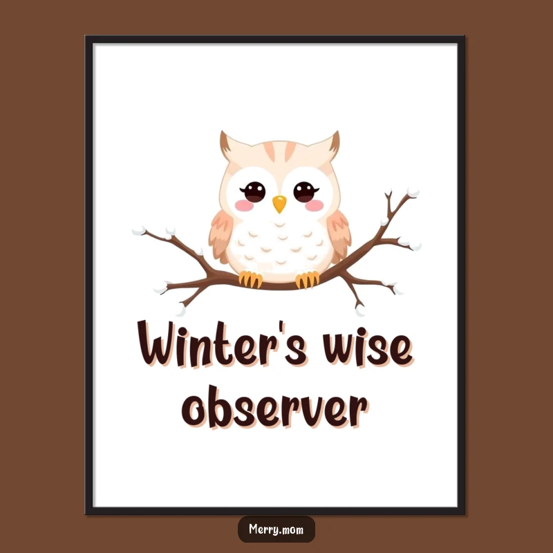 Funny Snowy Owl Digital Art: Whimsical Winter Print for Instant Charm
