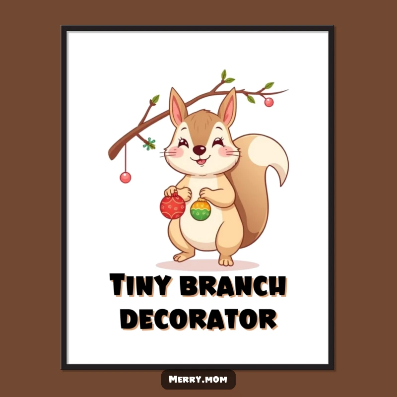 Funny Squirrel Digital Art: Decorating Branch, Instant Funny Gift!