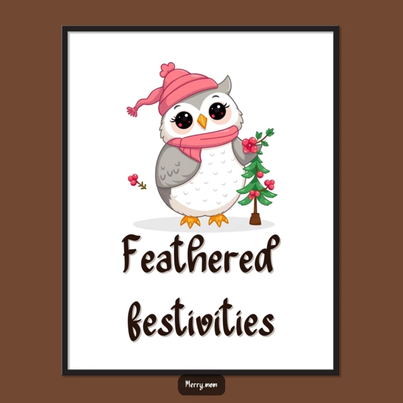 Kawaii Owl Mom Christmas Digital Art - Instant Festive Wall Decor