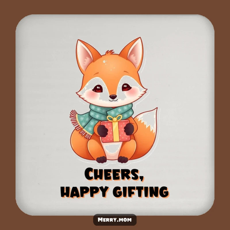 Funny Festive Fox Coaster Set: Sparkly Scarf Fox Gift Protection, Chic Holiday Table Decor