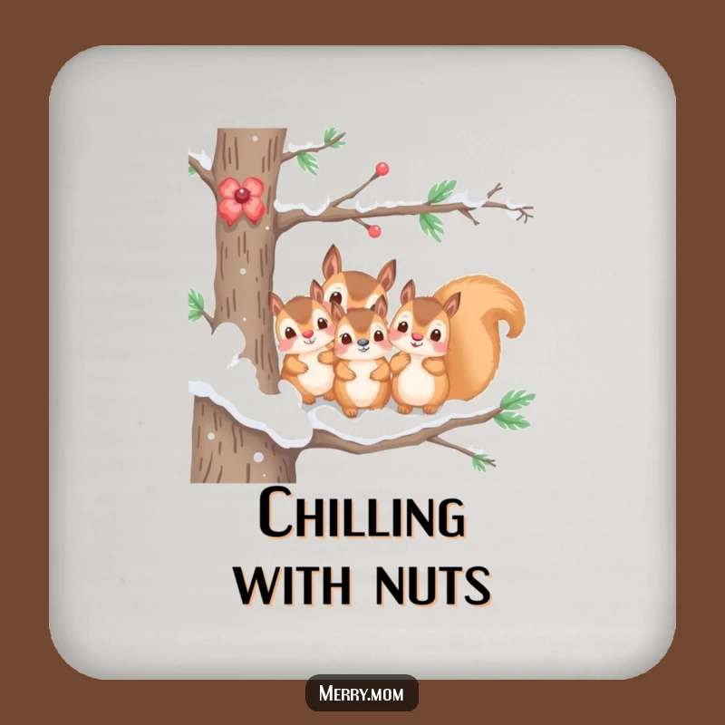 Funny Coaster Set: Kawaii Squirrel Family Snow Branch - Cute Table Protection Gift