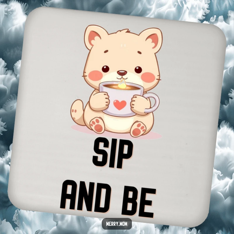 Cozy Animal Cocoa Coaster, depicting an animal holding steaming cocoa with a warm glow, perfect for protecting surfaces.