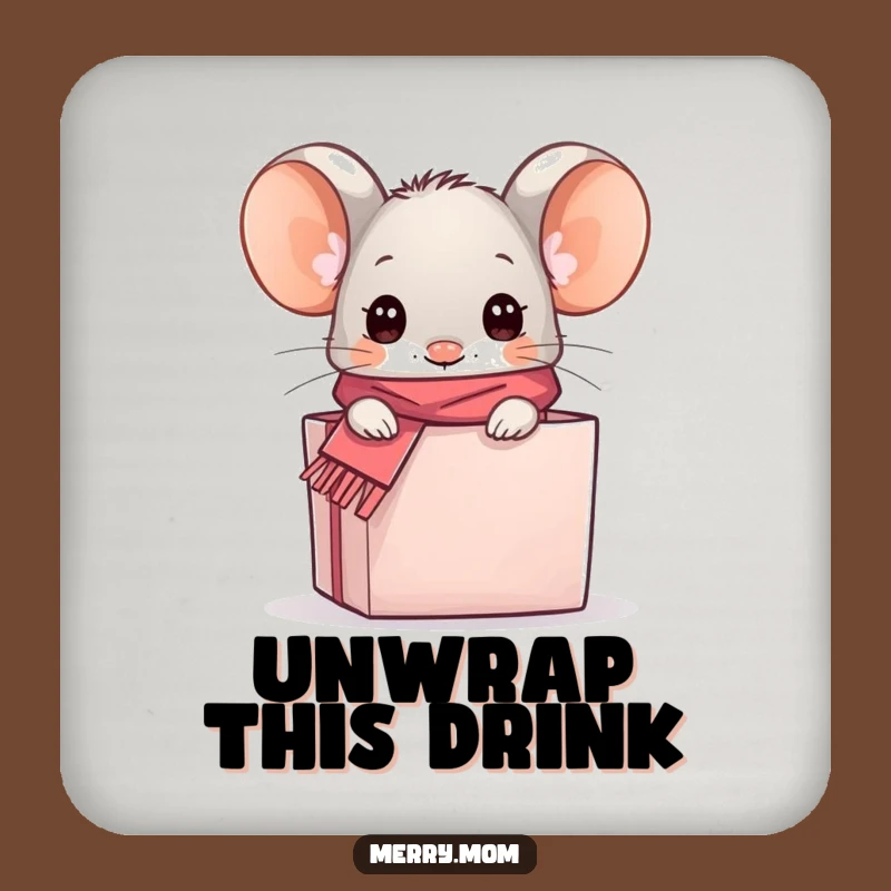 Funny Kawaii Mouse Gift Box Coaster - Cute & Humorous Drink Protector