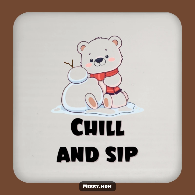 Funny Kawaii Polar Bear Cub Coasters (Set of 4): Snowman Building Protection, Cute Gift
