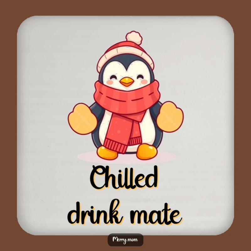 Funny Penguin Coasters (Set of 4): Scarf, Mittens, Protect Funny Gift!