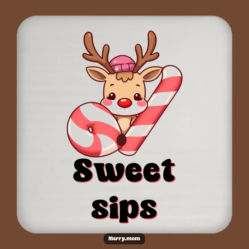 Funny Reindeer Candy Cane Coaster: Cute Christmas Character, Bar Decor Gift