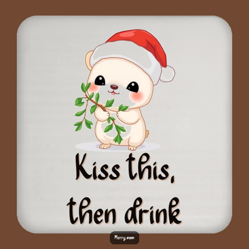 Funny Mistletoe Mouse Coaster Set: Festive Holiday Protection and Cute Animal Gift