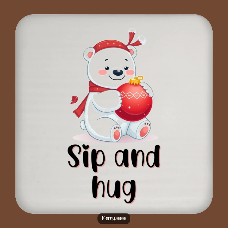 Funny Polar Bear Hug Coaster Set - Protect Surfaces with Festive Art Gift