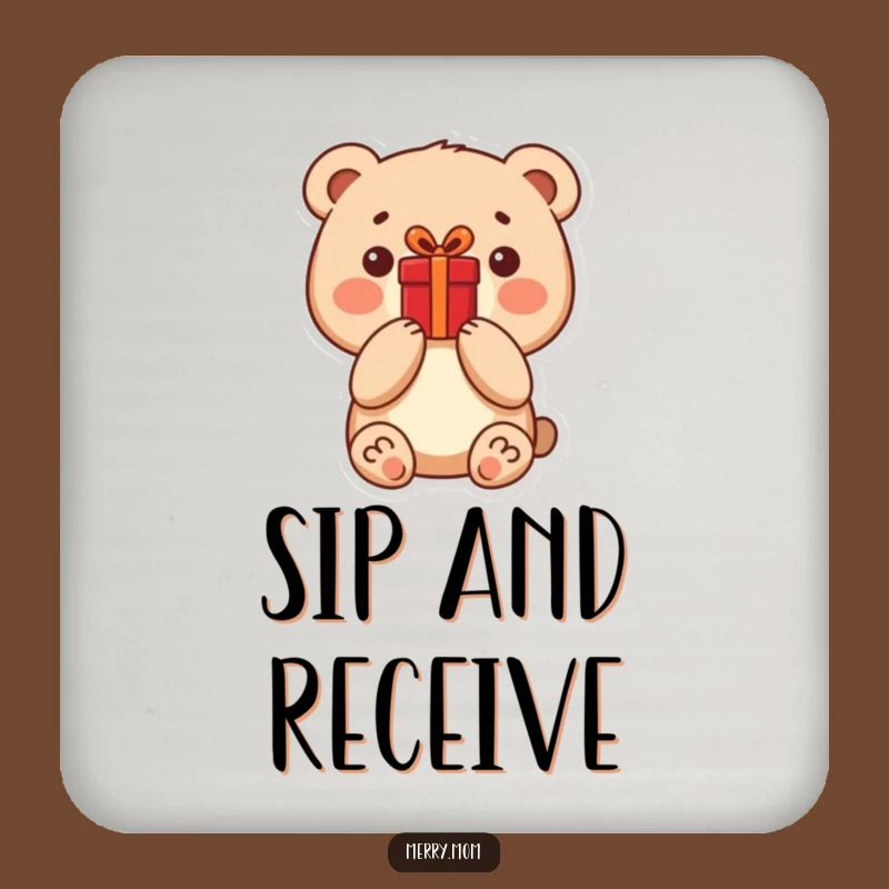 Funny Bear Present Coaster: Protect Surfaces with Cute Style Gift