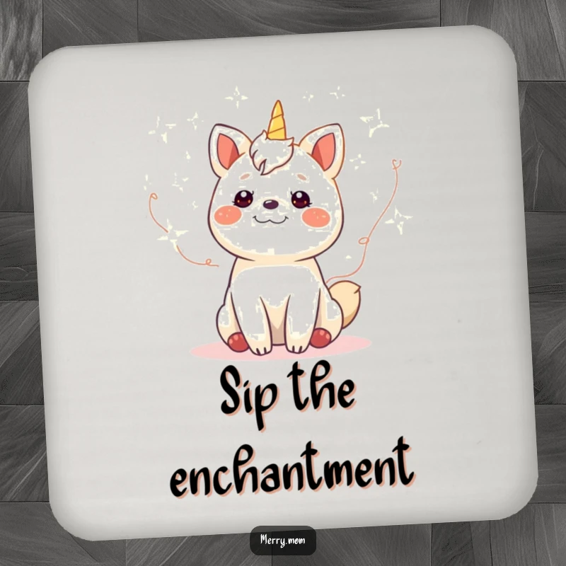 Funny gleeful animal surrounded by twinkling fairy lights on a protective drink coaster, adding festive charm to any tabletop.