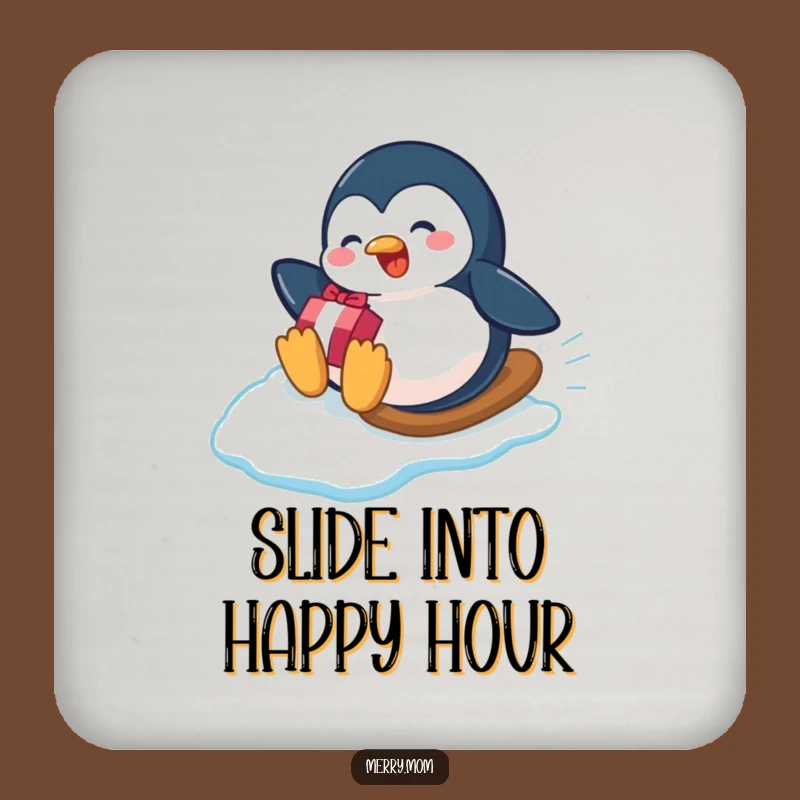 Funny Penguin Gift Slide Coaster Set - Playful Drink Protector, Winter Table Gift