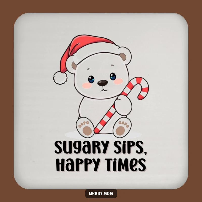 Funny Polar Bear Candy Cane Coaster: Festive Christmas Drink Protection, Quirky Funny Gift