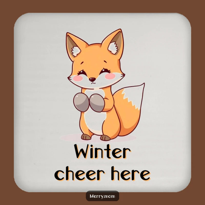 Funny Kawaii Fox Coasters (Set of 4): Mittens Snowflakes Protection, Cute Gift