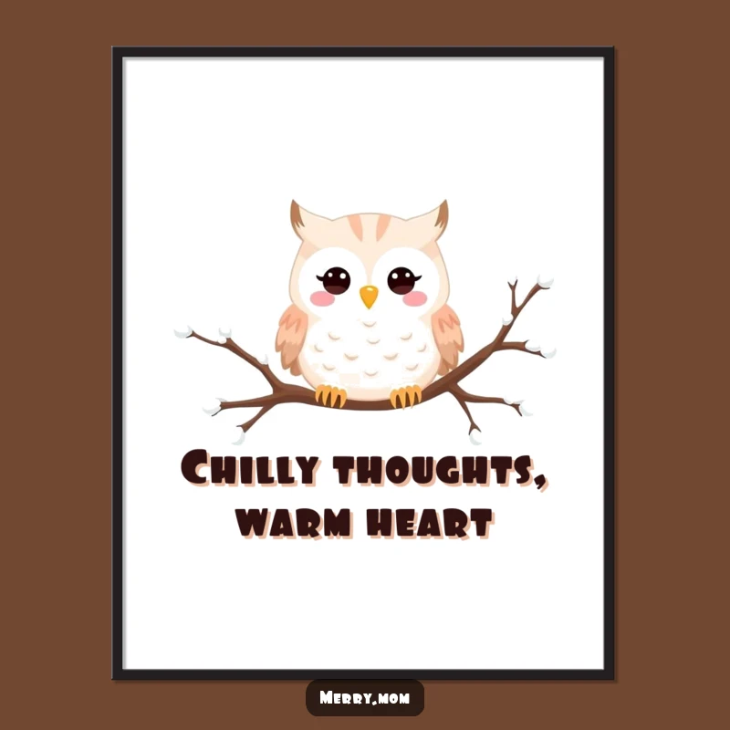 Funny Snowy Owl Poster: Whimsical Winter Bird Art Print