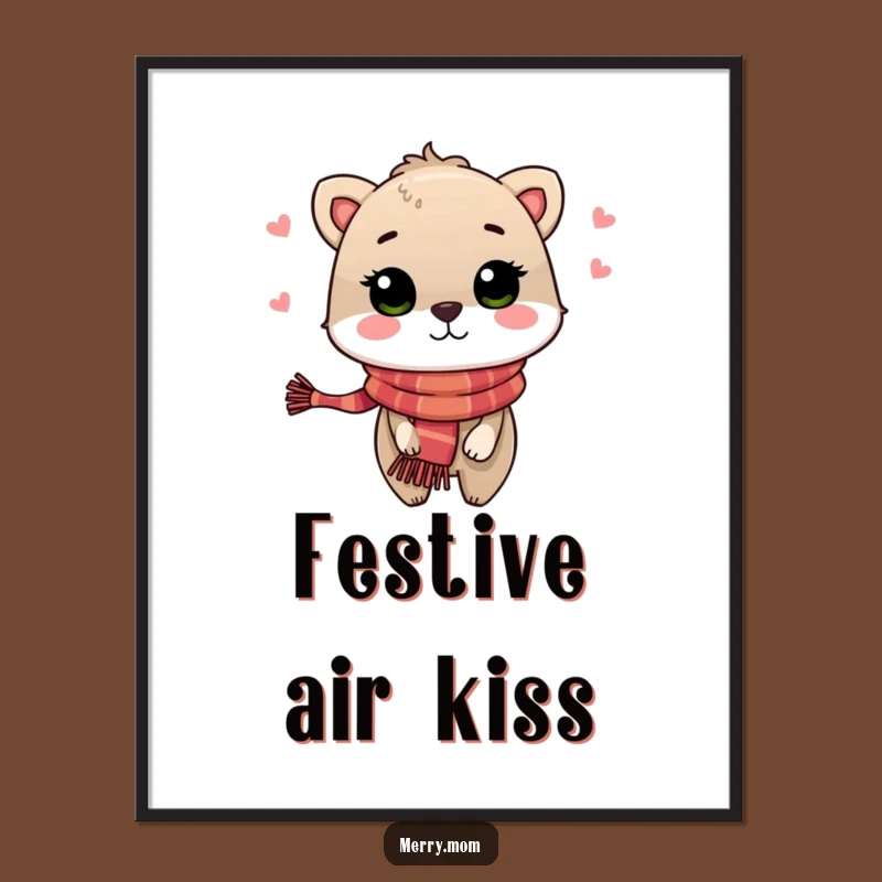 Festive Animal Kiss Poster: Holiday Art, Humorous Wall Decor, Unique Gift Idea