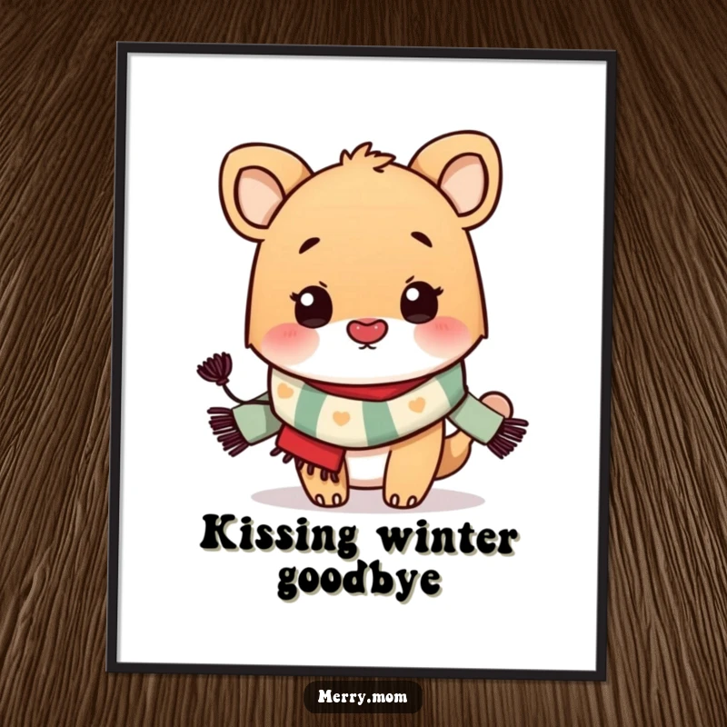 Funny Poster: Festive animal wearing a scarf, blowing a kiss, creating a cheerful and charming wall art piece.
