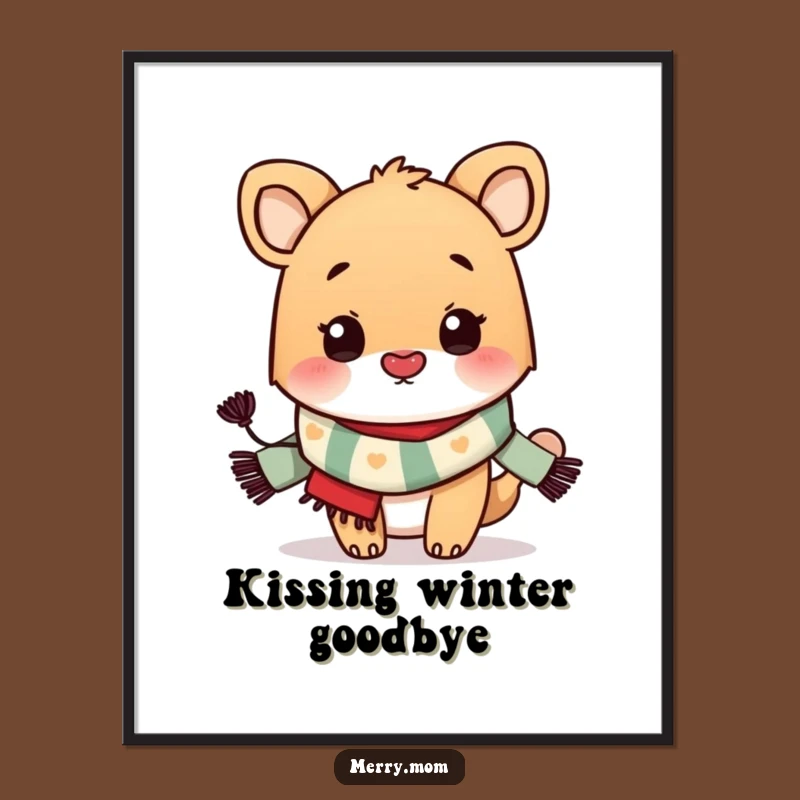 Funny Animal Kiss Poster: Festive Scarf Wall Art, Charming Funny Gift for Animal Enthusiasts